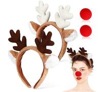 Gatuida 2 Juegos Diadema de Astas de Reno para Mujer Nariz de Rudolph, Ligera Poliéster, Adecuado para Fiestas Navideñas y Ambiente Festivo Único