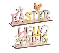 Gatuida 2 Piezas Adornos de Madera Coloridos para Pascua de Letras Decorativas Easter y Hello Spring para Oficina y Hogar para Decoración de Escritorio y