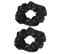Gatuida 2 Piezas Lazo navideño para el pelo con lentejuelas mujeres niñas chica fluorescente coleteros scrunchies anillo de pelo de colores lazos para el cabello con lentejuelas tela Black