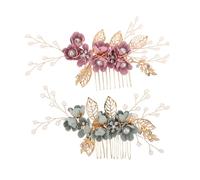 Gatuida 2 Piezas Peinetas Nupciales Hechas Mano con Flores Perlas y Cristales Ligeras y Duraderas Tocado Elegante para Novia Boda y Damas de Honor Colores Menta y Púrpura Conjunto