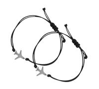 Gatuida 2 piezas Pulsera Trenzada Ajustable con Charm de Avión Brazalete de Cuerda Hecho Mano para Hombre y Mujer Joyería de Viaje y Amistad Diseño Minimalista y Exclusivo Pack de Negras