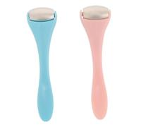 Gatuida 2 piezas Rodillo Masajeador Facial y Ocular de Zinc con Aplicador Crema Colores Rosa y Azul Herramienta Portátil para Mejor Absorción y Aplicación de Sérums y Cremas