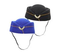 Gatuida 2 piezas Sombreros de Azafata para Mujer de Negro Azul Sombrero de Cosplay Uniforme Stewardess Accesorio para Disfraz de y Decoración de Actuación