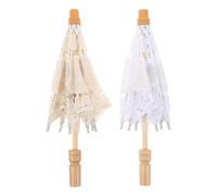Gatuida 2 Sombrillas Pequeñas de Encaje Blancas y Beige para Fotografía Nupcial Mini Sombrilla Vintage de 26 CM con Bordado Floral Accesorio Decorativo para Boda y Fiesta de Té