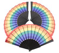 Gatuida 3 Abanicos Plegables de Mano Arcoíris de Plástico y Tela Abanicos Decorativos LGBT para Baile Fiestas Cosplay y Decoración Colores Brillantes y Livianos