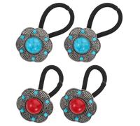 Gatuida 4 Piezas Coleteros Étnicos para Mujer Bandas Elásticas Decorativas con Flores Loto y Cuentas de Piedra Ligas Trenzadas Suaves Azul y Rojo Accesorios Estilo Chino para Peinados