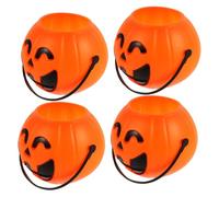 Gatuida 4 piezas Cubos de Calabaza con Luz para Halloween de Unidades Cubos de Portátiles para Decoración Festiva con Asas para Fiestas