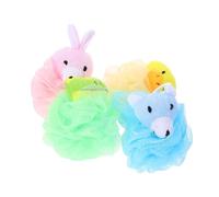 Gatuida 4 piezas Esponjas de Baño de Animales para Puff de Ducha Práctico con Diseño de Dibujos Animados Amarillo Rosa Verde Oso Azul y Exfoliantes para Bebés