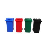 Gatuida 4 piezas Mini Papeleras para Escritorio con Tapa y Ruedas Portalápices de Plástico Colores Negro Azul Verde y Rojo Contenedores de Reciclaje para Oficina y Mesa