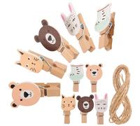 Gatuida 40 Piezas Pinzas de Madera para Fotos Unidades con Diseño de Animales Clips Selladores para Manualidades y Decoración de Pared Soporte para Fotos y Notas para Bodas y Cumpleaños
