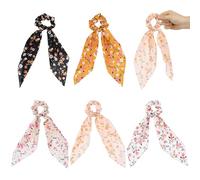 Gatuida 5 Coleteros Pelo Estampado Floral Vintage, Lazos Largos Anudados de Poliéster, Buena Elasticidad para Decoración Diaria del Cabello Varios estilos