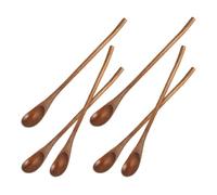 Gatuida 6 Piezas Cuchara de Madera para Remover Café Mango Largo Marrón, Diseño Japonés Único, Agarre Cómodo Dañar Ollas, Adecuado para Cocinar y Mezclar