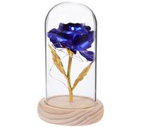 Gatuida Adorno De Flor Inmortal Rosa Artificial Luz Led Cúpula De Cristal Azul Sin Batería para Decoración De Hogar y Oficina