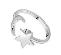 Gatuida Anillo De Estrella y Luna Abierto Ajustable Para Dama, Diseño Simple, Metal Plateado, Tamaño Pequeño, Anillo De Nudillo Ligero y Práctico Para Uso Diario