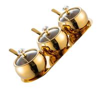 Gatuida Azucarero y Especiero de Acero Inoxidable con Tapa y Cuchara Acabado Dorado Elegante con Bandeja para Cocina Organizador para Sal Café y Condimentos