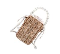 Gatuida Bolso Bandolera de Rafia para Mujer Bolso de Paja Único Portátil con Doble Correa de Perlas Bolsa Pequeña para Cosméticos y Móvil Diseño Versátil para Uso Diario