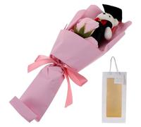 Gatuida Bouquet de Flores de Jabón Perfumado con Oso de Graduación Bouquet Decorativo Color Rosa Claro Incluye Bolsa de Mano Obsequio Adecuado para Graduación y Decoración de Fiestas