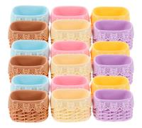 Gatuida Cesta Tejida en Miniatura de 18 Piezas: Mini Cesta de ratán de imitación, Modelo para casa de muñecas, Juego de simulación, contenedores de Almacenamiento de Alimentos y Flores, Accesorios