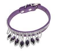 Gatuida Collar para Perro Pequeño Ajustable de Cuero PU con Cristales Brillantes, Color Morado, Tamaño S para Cuellos de 20 a 27 Cm, Collar de Mascota Elegante para Cachorros y Eventos