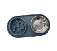 Gatuida Comedero Doble De Acero Inoxidable Azul para Perros y Gatos Pequeños Cuencos Lentos Antiasfixia y Antivuelco Comedero Lento para Mejorar Hábitos Alimenticios