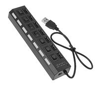 Gatuida Concentrador USB de 7 Puertos Rápido para Portátil, Adaptador Múltiple Portátil Indicadores Led, bajo Consumo Energético, Adecuado para Oficina y Viajes, Color Negro