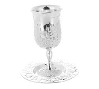 Gatuida Copa Vino Kiddush Plata con Platillo Copa Judaica Shabbat para Celebración Pésaj Cáliz Resistente Zinc Aleación Regalo Tradición Judía