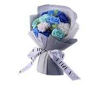 Gatuida De Flores De Jabón Rosa y Clavel Bouquet De Flores Artificiales para Festival Día San Valentín Color Azul