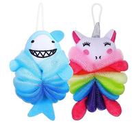 Gatuida Esponjas De Ducha Para Niños 2 Unidades, Formas De Unicornio Rosa y Tiburón Azul, Esponja Exfoliante Suave, Material Vegetal, Para Baño Infantil y Cuidado Corporal, Uso Casa y Viajes