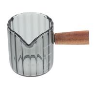 Gatuida Jarra Medidora de Vidrio para Espresso con Mango de Madera Diseño Ergonómico Resistente al Calor para Leche y Crema Cafetería y Hogar