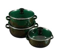 Gatuida Juego de 3 Ollas Esmaltadas Verdes para Inducción, Diseño Retro Portátil y Multifuncional, Cacerolas Ideales para Sopa y Cocina en Casa u Oficina