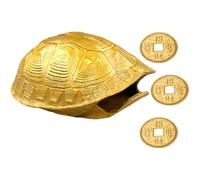 Gatuida Juego de Amuleto de Caparazón de Tortuga de Cobre Pequeño 3 Monedas Chinas, Accesorio de Adivinación Feng Shui para Decoración Vintage del Hogar, Artesanía Religiosa Duradera