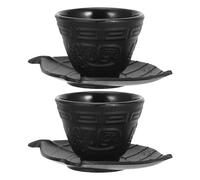 Gatuida Juego de Taza de Té de Hierro Fundido Tradicional Chino con Platillos Decorativos en Forma de Hoja 2 Piezas para Hogar Salón de Té y Reuniones Culturales