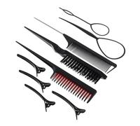 Gatuida Juego Profesional de Peines Cabello 9 Piezas Negro Peines Púa de Metal para Todo Tipo de Cabello Kit de Peinado Portátil para Uso Diario y Viaje