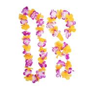 Gatuida Kit de Guirnaldas Hawaianas Bicolor 12 Piezas Naranja y Morado para Cuello Diadema y Pulseras Elásticas Flores Artificiales para Decoración y Fiestas Temáticas Tropicales