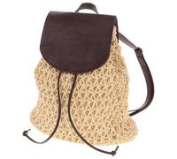 Gatuida Mochila Escolar Tejida de Rafia con Cubierta de Pu Beige, Resistente y Reutilizable con Bolsillo Interior para Escuela y Compras