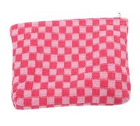 Gatuida Neceser de Punto para Maquillaje Grande Capacidad, Bolsa de Cosméticos Portátil de Viaje para Mujer, Patrón de Cuadros Rosa y Claro, Cremallera Segura, Práctico y Ligero para Uso
