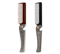 Gatuida Peine de bolsillo plegable de dientes finos, 2 unidades, de metal, para caballeros, viajeros, portátil, para el cuidado del bigote y la barba.