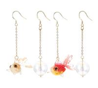 Gatuida Pendientes Colgantes de Moda de Pez Dorado Asimétricos 2 Pares Plata 925 Bañada Oro 14K Joyería Femenina Resina y Vidrio Ideales para Fiestas y Uso Diario