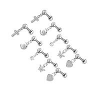 Gatuida Pendientes de Acero Inoxidable Quirúrgico para Piercings de Cartílago Juego de 10 Piezas Pequeñas Diseños de Cruz Luna Estrella Insecto Alado y Corazón Hipoalergénicos