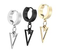 Gatuida Pendientes De Estrella Acero Inoxidable Clip Oreja, Estilo Hip Hop, 3 Piezas (acero, Negro, Dorado), Accesorios Moda Mujer Para Fiestas y Uso Diario, Ligeros y Decorativos