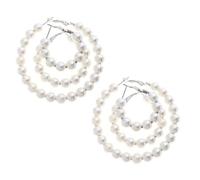 Gatuida Pendientes De Perlas Colgantes Grandes Círculo, Juego De 3 Pares Perlas De 8 Mm, Estilo Femenino Plateado, Pendientes Pasador De 3 Cm, 4 Cm y 6 Cm, Para Mujer y Uso Diario