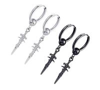 Gatuida Pendientes Estilo Hip Hop Masculinos y Femeninos, Clip De Metal Brillante, Accesorios De Moda Para Pareja, Uso Diario y Obsequio, 4 Piezas Negro y Plata