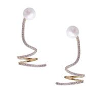 Gatuida Pendientes Trepadores de Orejas Perlas y Circonita Microengastada, Color Dorado, Joyería Femenina Elegante para Mujer, Ideales para Uso Diario y Ocasiones Obsequios, Diseño