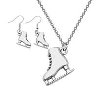 Gatuida Pendientes y Anillo de Patín de Hielo 3d de Aleación Plateada Creativos para Mujer Accesorios de Joyería para Invierno y Deporte Collar Cadena Ajustable