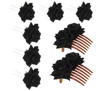 Gatuida Pinzas Pelo de Novia Rosas Artificiales Negras Set de 8 Piezas 3 Pinzas U de 6 Cm y 2 Peinetas de 7 Dientes Accesorios para Boda y Tocados Nupciales