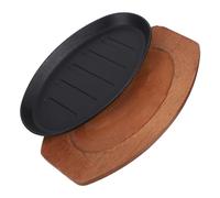 Gatuida Placa de Hierro Fundido para Bistec con Bandeja de Madera Sartén para Parrilla Cocina Doméstica y Restaurante Diseño Resistente y Práctico para Teppanyaki y Barbacoa