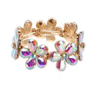 Gatuida Pulsera De Flor De Cristal Nupcial Muñeca De Moda Cristales Elegante Flores Para Brillante Floral Elástico Delicado Boda Bonito Simulado Pulsera De Cuarzo Rosa Mujer Aleación