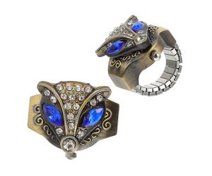 Gatuida Reloj de Anillo Elástico Retro Punk Diseño de Ojo Azul y Forma de Animal, Metálico, para Hombre y Mujer, Uso Diario, Pack de 2 Unidades