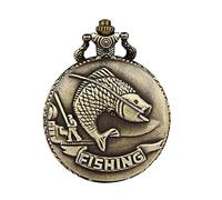 Gatuida Reloj de Bolsillo Vintage de Bronce Cuarzo Clásico, Colgante Resistente para Hombres, Uso Diario y Pesca, Diseño de Carpa en Relieve, Tamaño Estándar