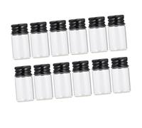 Gatuida Set De 12 Botellas De Vidrio De 7 Ml Tapa De Aluminio Negra, Botella De Vidrio Transparente Rosca, Sellado Hermético, Adecuado Para Almacenamiento De Tinta y Laboratorio